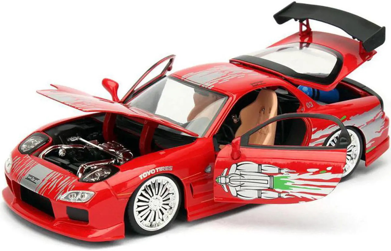 Alt view image 2 of 6 - Dom's Mazda RX-7 Red with Graphics "Fast & Furious" Movie 1/24 Diecast Model Car by Jada