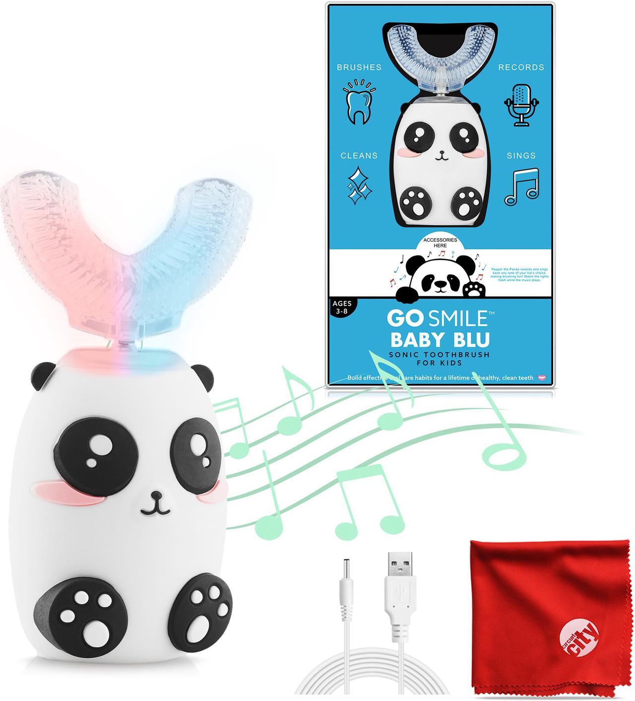 Main image of Go Smile Baby BLU Sonic Toothbrush for Kids Panda Bundle with Microfiber Cloth