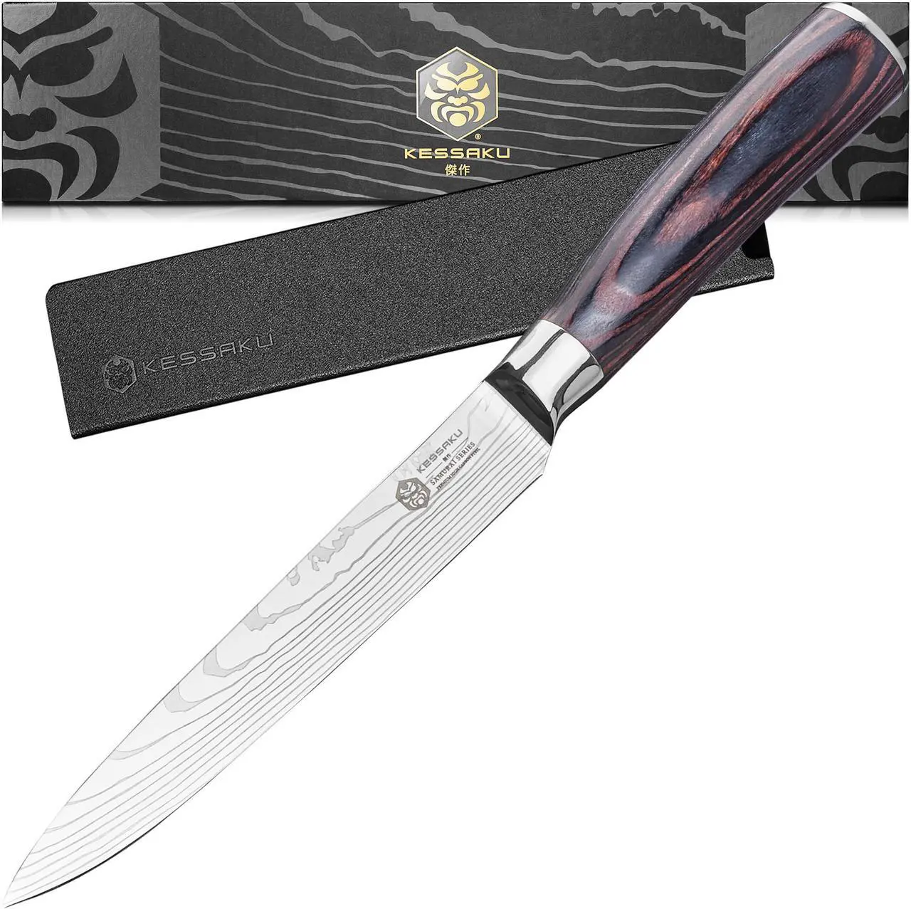 Main image of Kessaku 5.5-Inch Utility Knife - Samurai Series - Forged High Carbon 7Cr17MoV Stainless Steel - Pakkawood Handle with Blade Guard