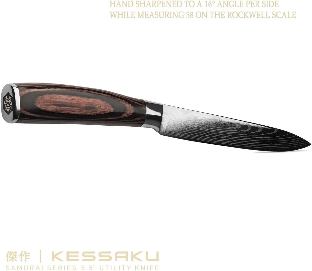 Alt view image 6 of 7 - Kessaku 5.5-Inch Utility Knife - Samurai Series - Forged High Carbon 7Cr17MoV Stainless Steel - Pakkawood Handle with Blade Guard