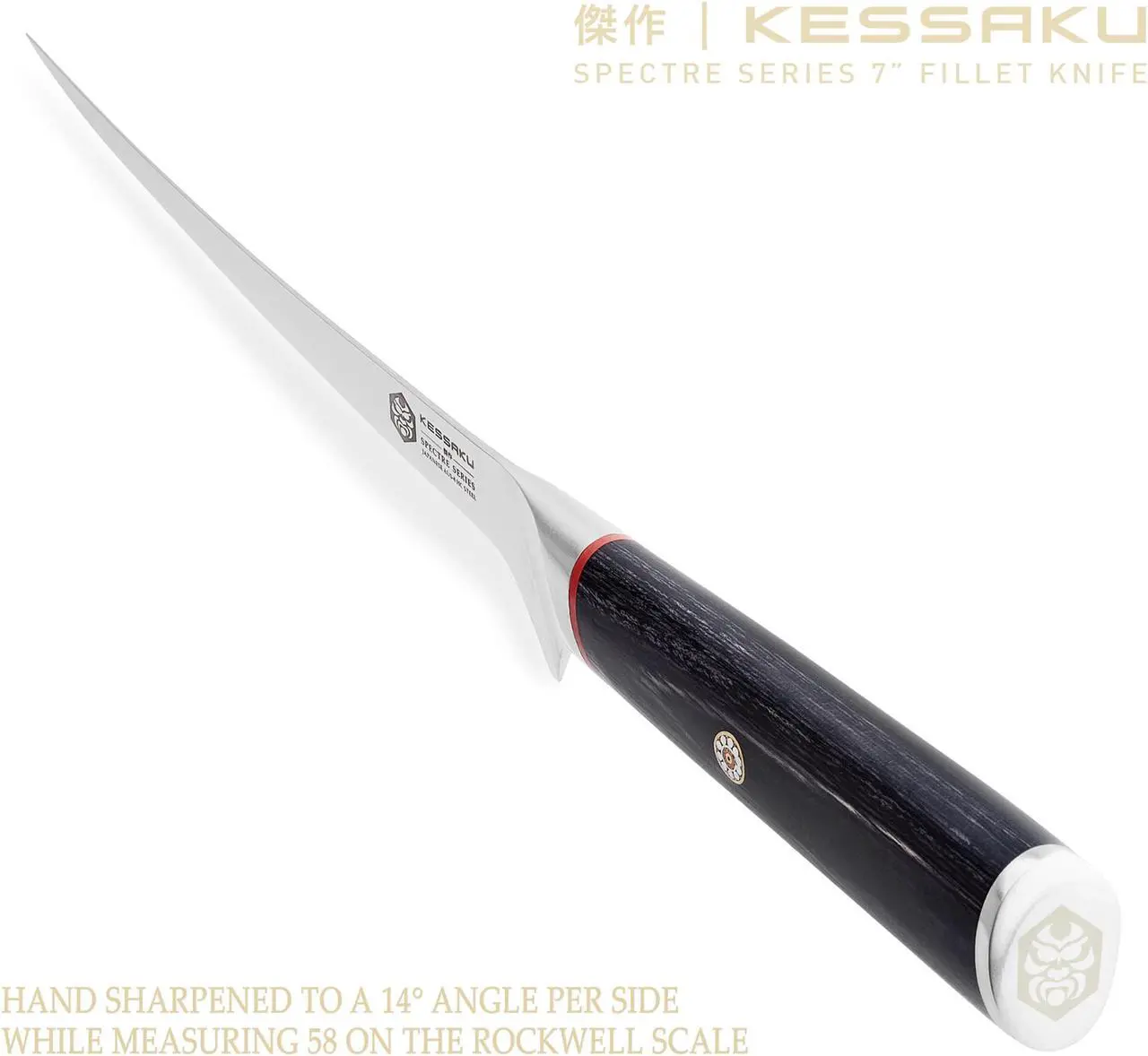 Alt view image 3 of 7 - Kessaku Fillet Knife - 7 inch - Spectre Series - Flexible - Razor Sharp - Forged Japanese AUS-8 High Carbon Stainless Steel - Boning, Trimming, Skinning - Spanish Pakkawood Handle with Blade Guard