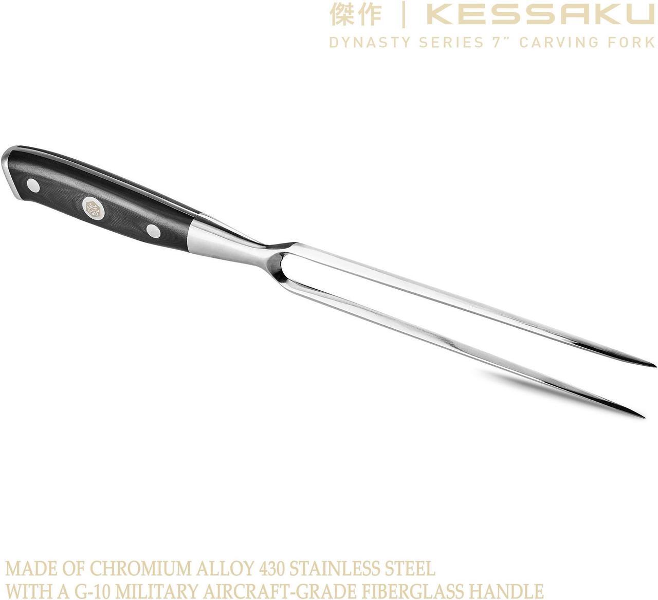 Alt view image 2 of 7 - Kessaku Meat Fork - 7 inch - Dynasty Series - Dual-Prong Carving & BBQ Fork - Forged High Carbon Stainless Steel - G10 Garolite Handle