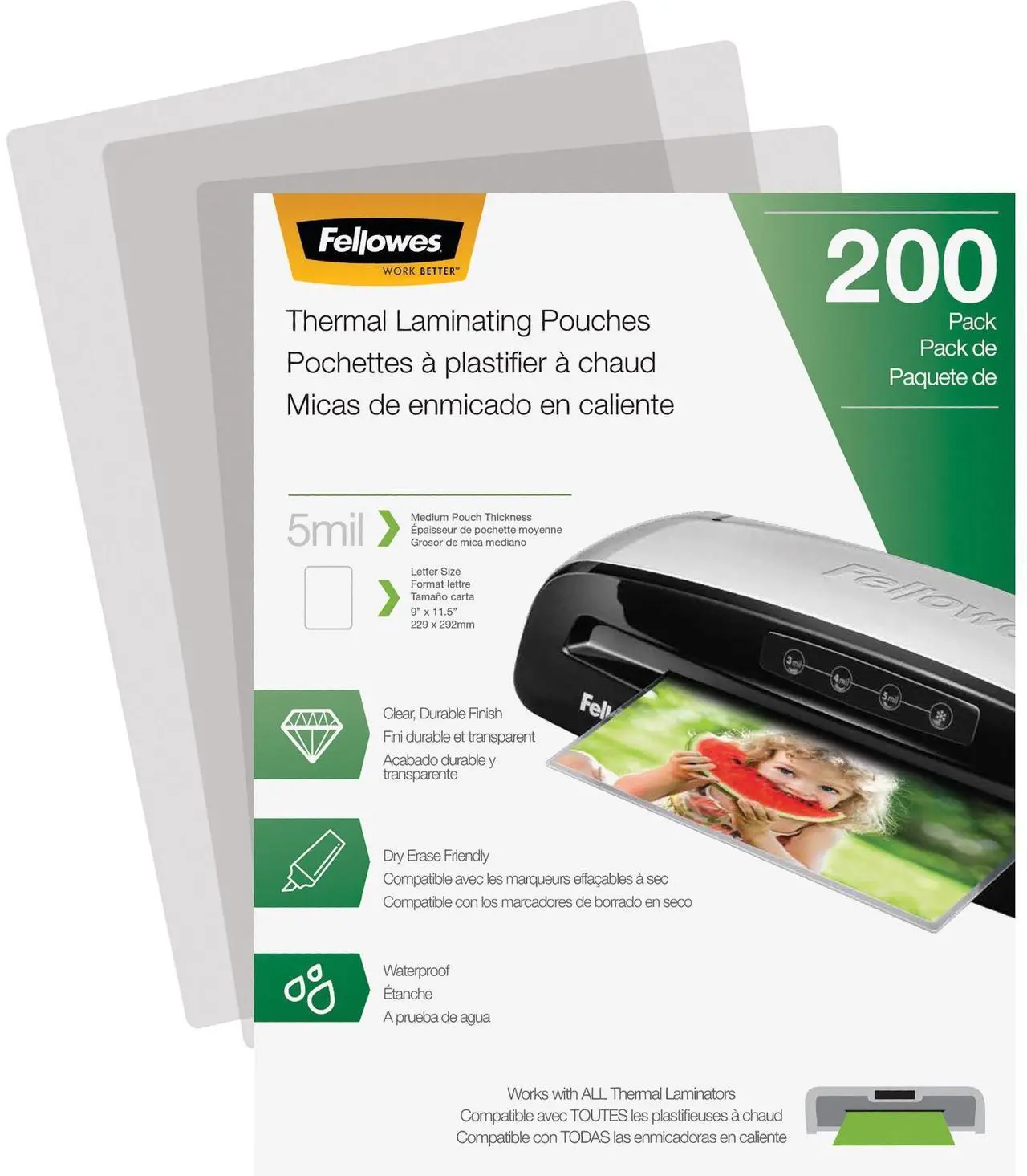 Alt view image 5 of 20 - Fellowes Laminating Pouches Letter Size Hot Pouch 9 x 11.5 5 mil 200 pack 5743601