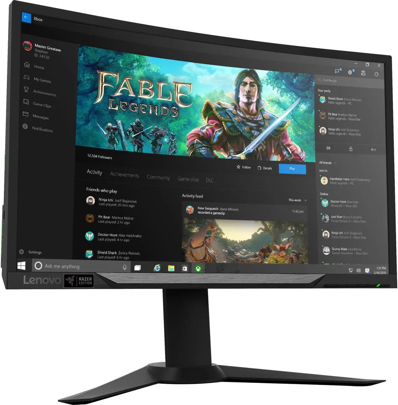 Alt view image 2 of 11 - Lenovo Y27g 65C1GCC1US 27" Black Curved 144Hz G-Sync Gaming Monitor, 1920 x 1080, 16:9, 3000:1, 300 cd/m2, 8ms, USB 3.0, HDMI, DisplayPort, 178/178 Viewing Angle, VESA Mountable, Razer Edition Chroma Lighting