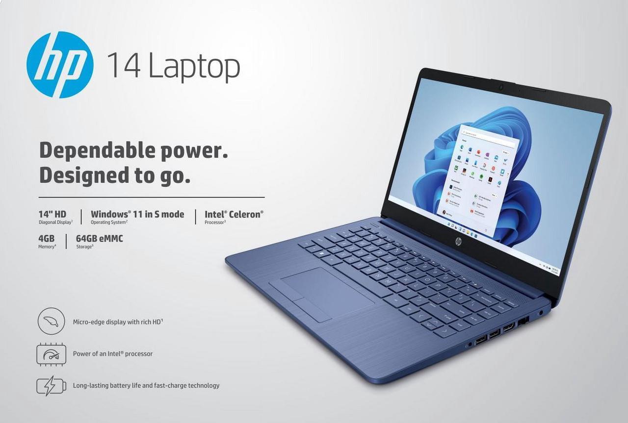 Alt view image 2 of 2 - HP 14-cf2111wm Laptop Celeron N4120 1.1GHz 4GB RAM 64GB SSD 14" HD Windows 11 Home