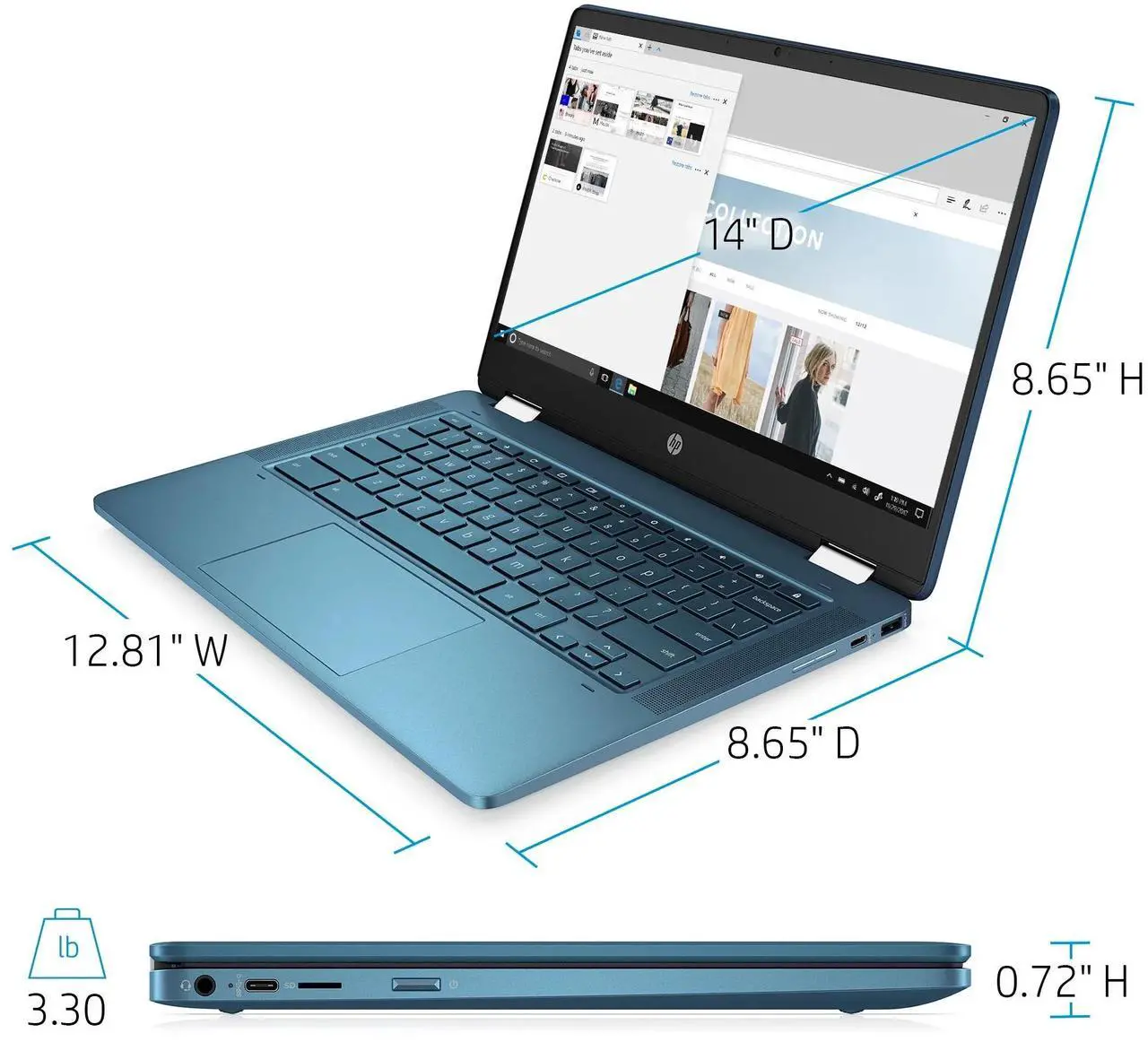 Alt view image 5 of 6 - HP Chromebook x360 14a-ca 14" HD 2-in-1 Touch Celeron N4020 4GB 64GB ChromeOS