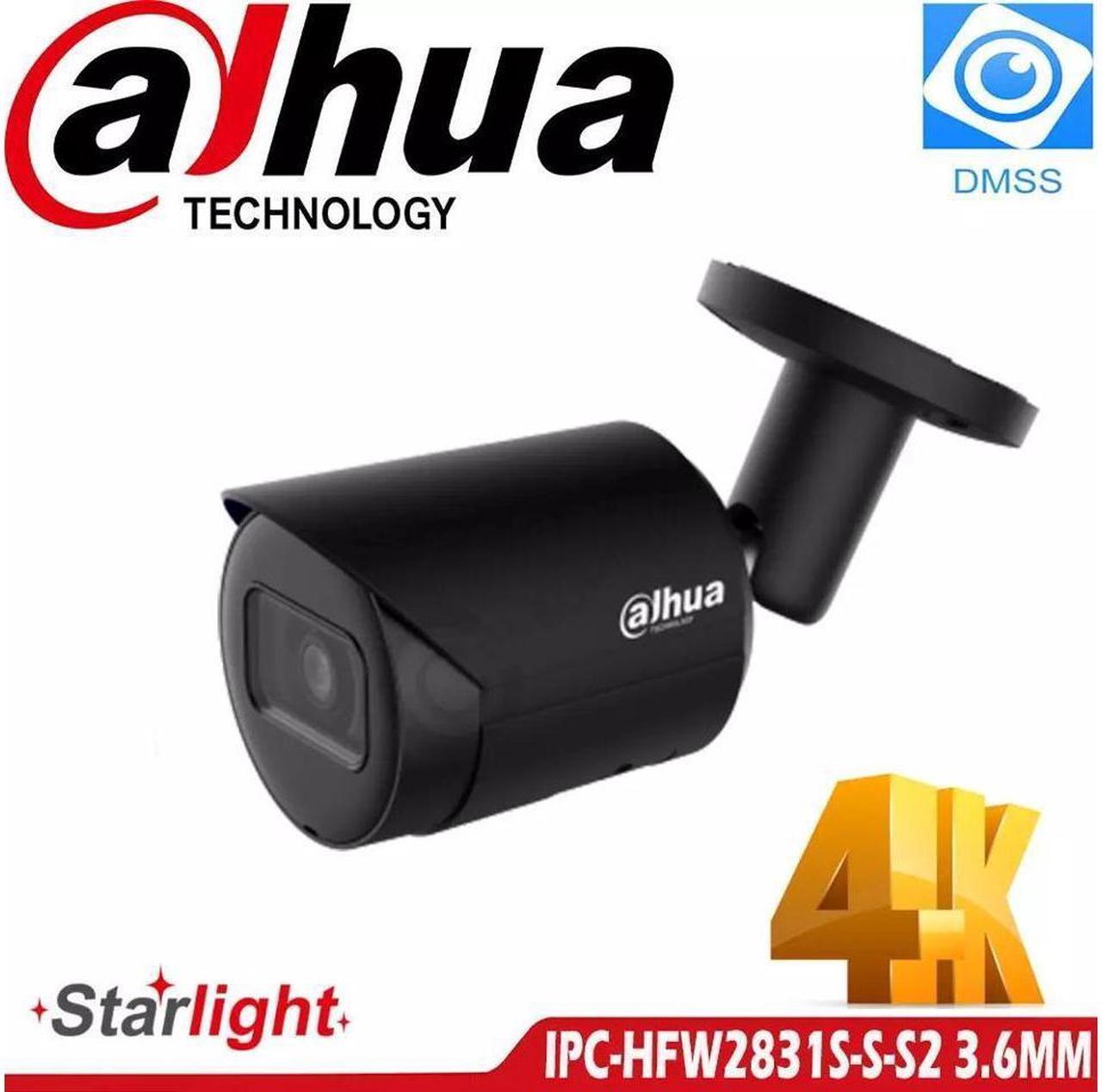 GravaStar IPC-HFW2831S-S-S2 8MP Starlight IP Bullet Camera IR 30m WDR H.265 IVS PoE Black 2.8mm lens