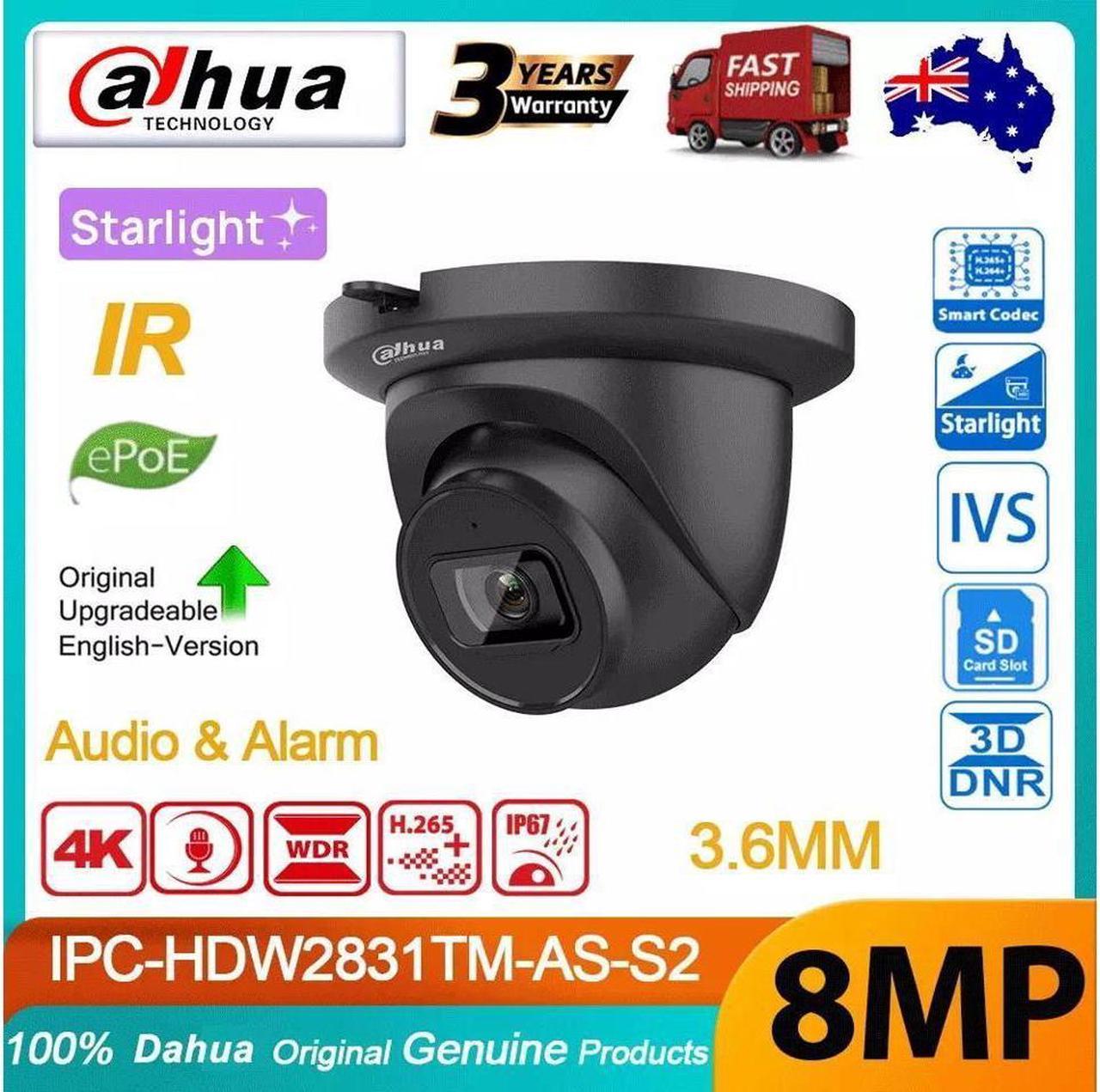 GravaStar 4K 8MP Starlight PoE MIC IR IP Security Camera IPC-HDW2831TM-AS-S2 Black 3.6mm