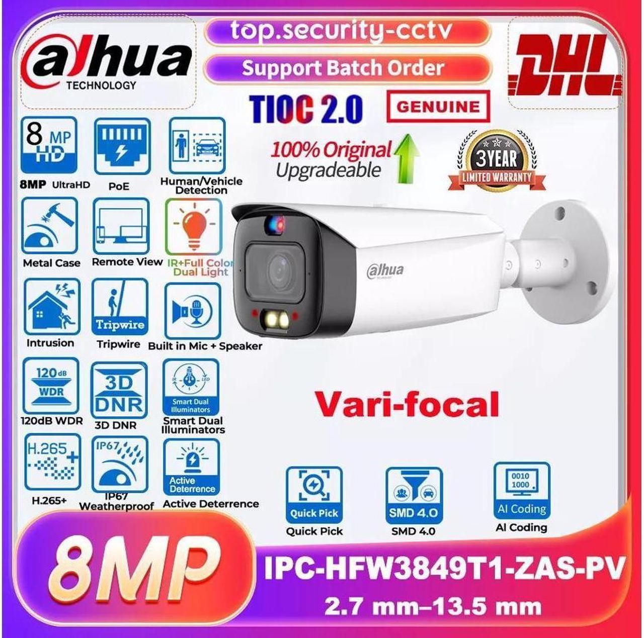 GravaStar TiOC2.0 Bullet 4K 8MP 5x Zoom IP Camera Vari-focal IPC-HFW3849T1-ZAS-PV