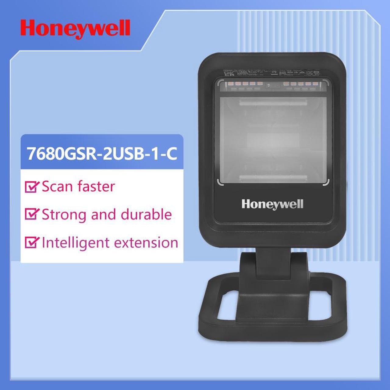 Honeywell Genesis XP 7680G 1D/2D Barcode Scanner With Stand, 7680GSR-2USB-1-C, Adjustable Compact Brackets and Right Angle Cable Fous points, For Office, Factory, Supermaket, Any Place, Black.