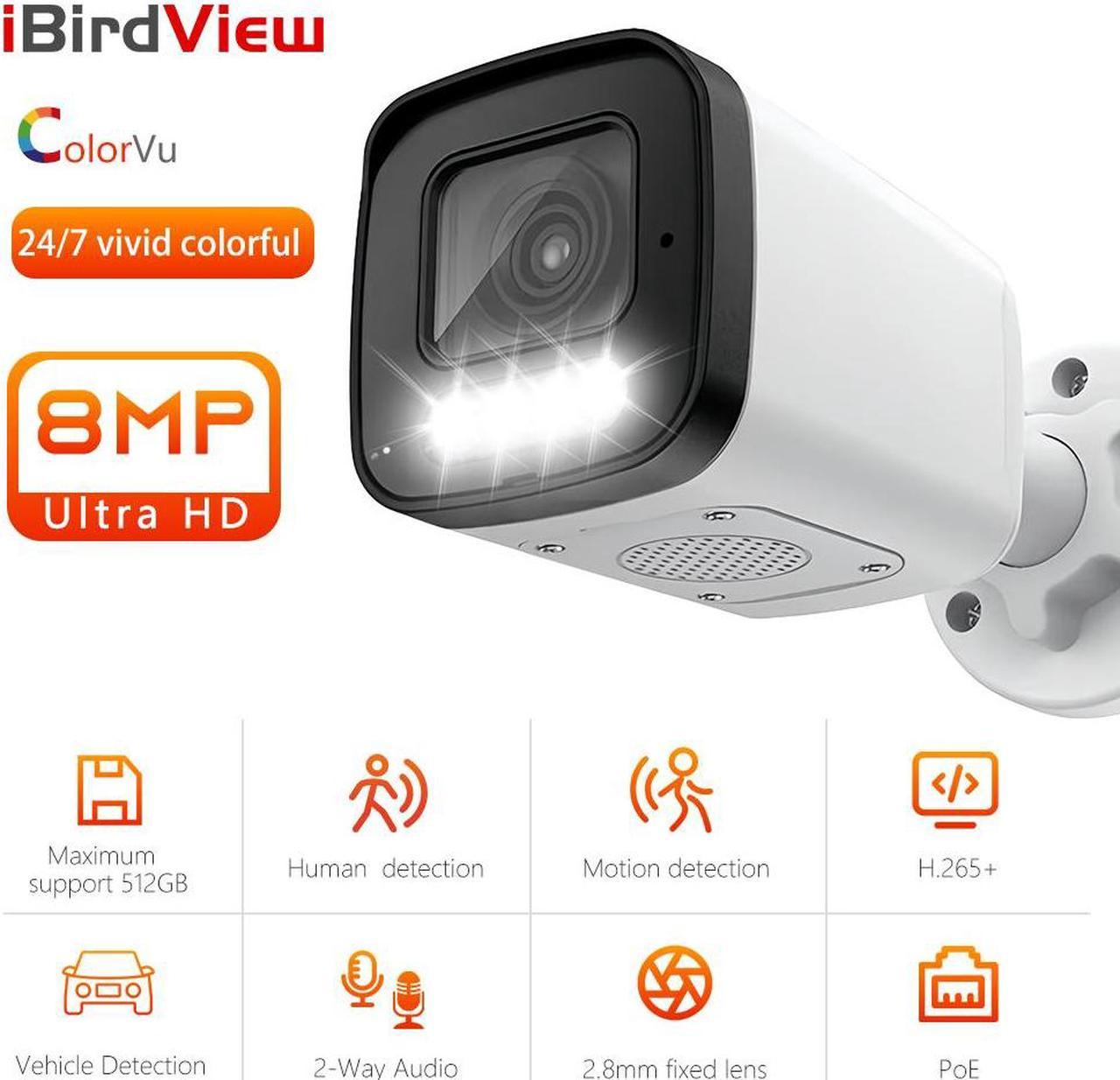 iBirdView 8MP Full Color Mini Bullet Network Camera Human & Vehicle Detection