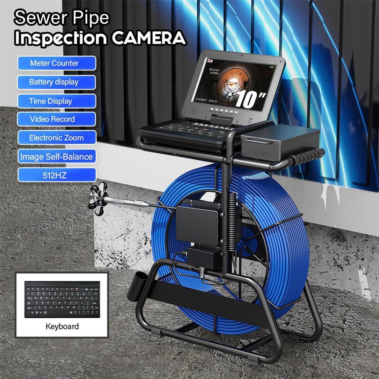 IPS 1080P HD DVR Sewer Pipe Inspection Camera 10.1 Inch Pipe Industrial Camera Self-Leveling  with  512HZ Locator Pipe Inspection Camera Endoscope 80M Pipe Inspection Camera 7MM diameter cable