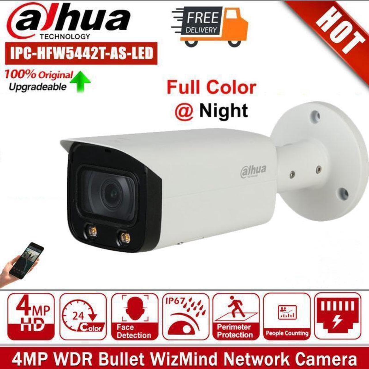 DH IPC-HFW5442T-AS-LED 6mm 4MP POE H.265 Full Color Bullet WizMind Network Camera