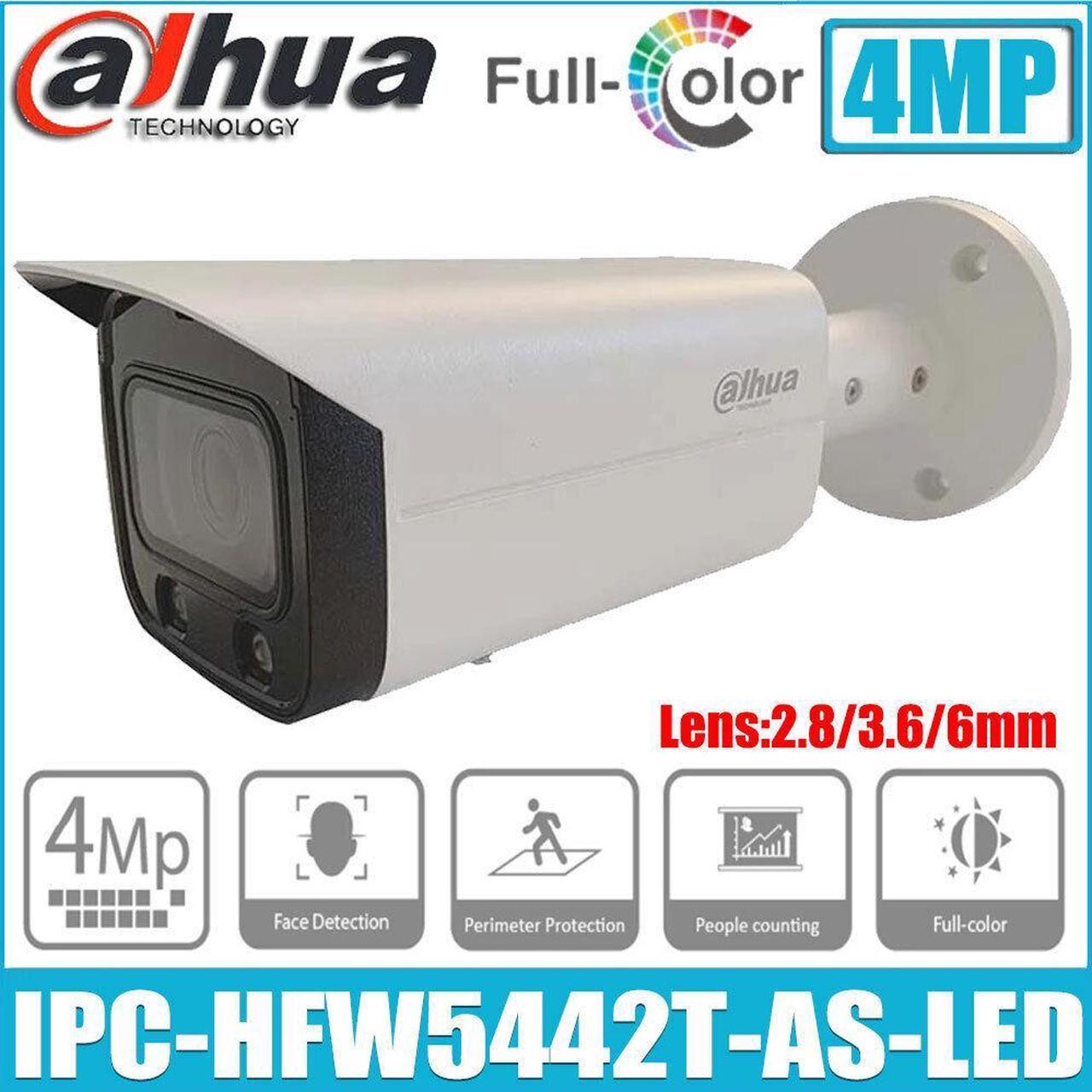 DH Full-Color 4MP PoE IP WizMind Camera IPC-HFW5442T-AS-LED 6mm Face Perimeter