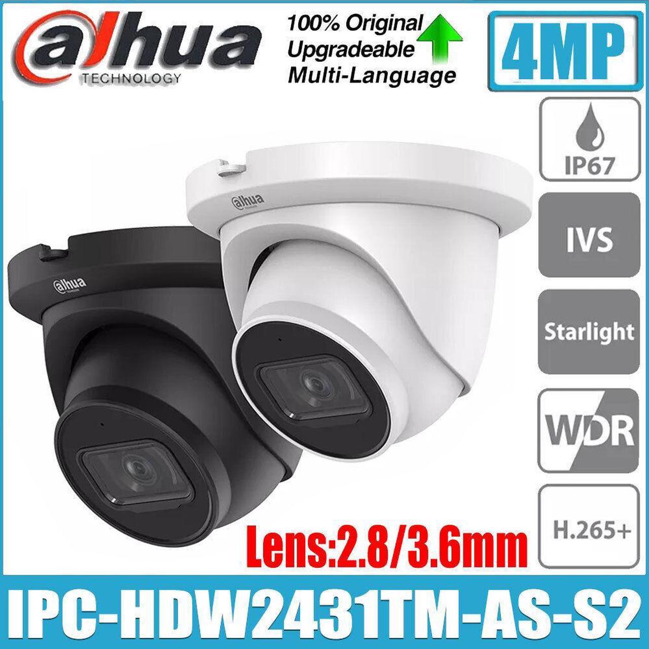 DH 4MP IP Camera Wizsense POE IR replace IPC-HDW2431TM-AS-S2 MIC Dome outdoor 2.8/3.6mm Black 2.8mm Lens