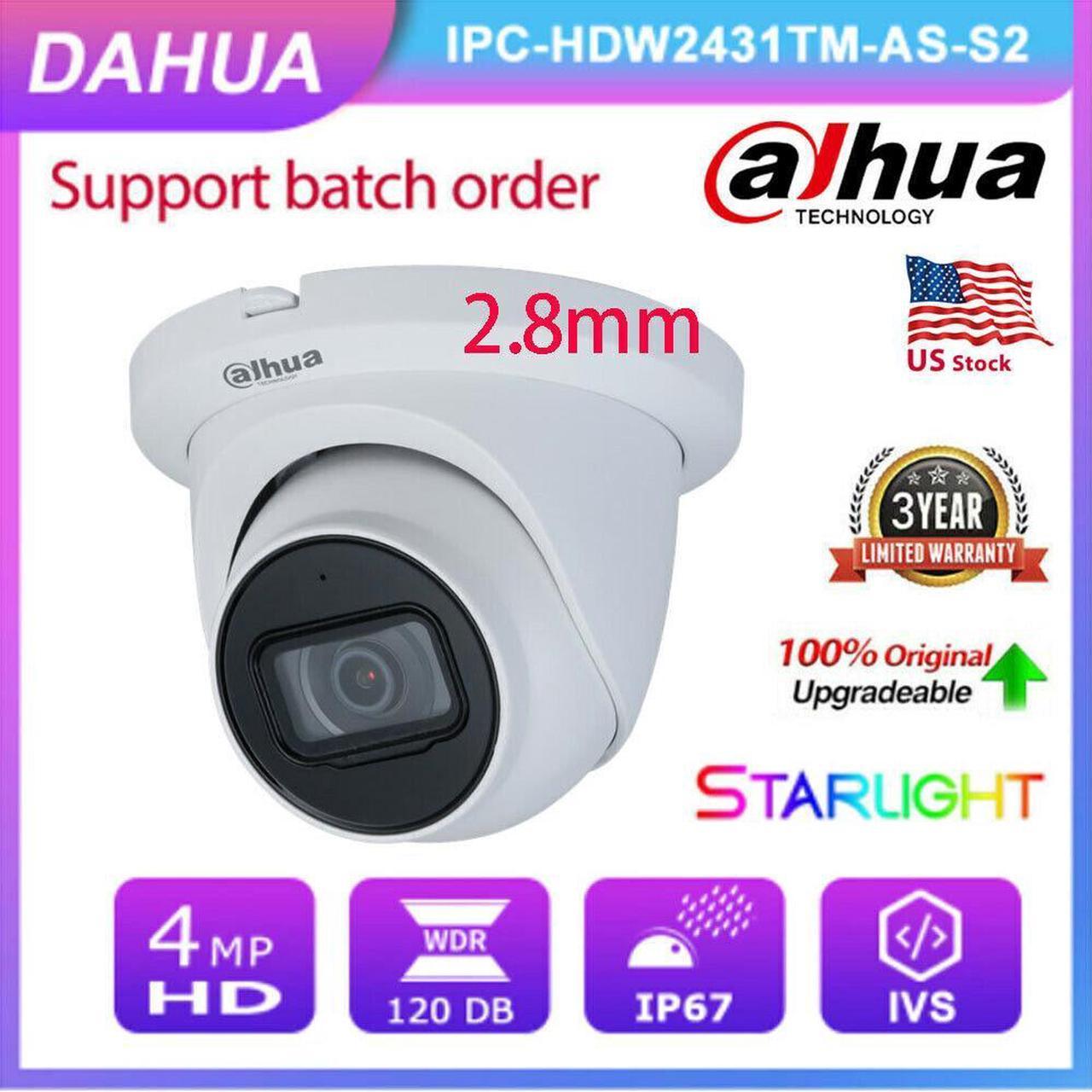 DH Starlight IP camera security outdoor POE IR MIC IPC-HDW2431TM-AS-S2  2.8/3.6mm