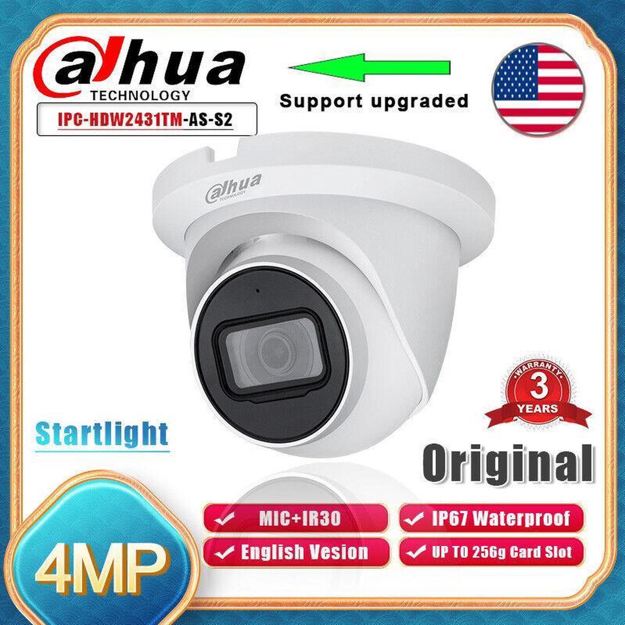 DH Starlight IPC-HDW2431TM-AS-S2 4MP IP Camera IR WDR IVS H.265 PoE Mic Audio 2.8/3.6mm White 3.6mm Lens