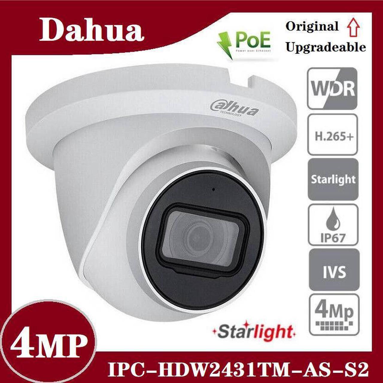 DH Starlight 4MP IPC-HDW2431TM-AS-S2 MIC Turret POE IVS IP Camera WDR 2.8/3.6mm White 3.6mm Lens