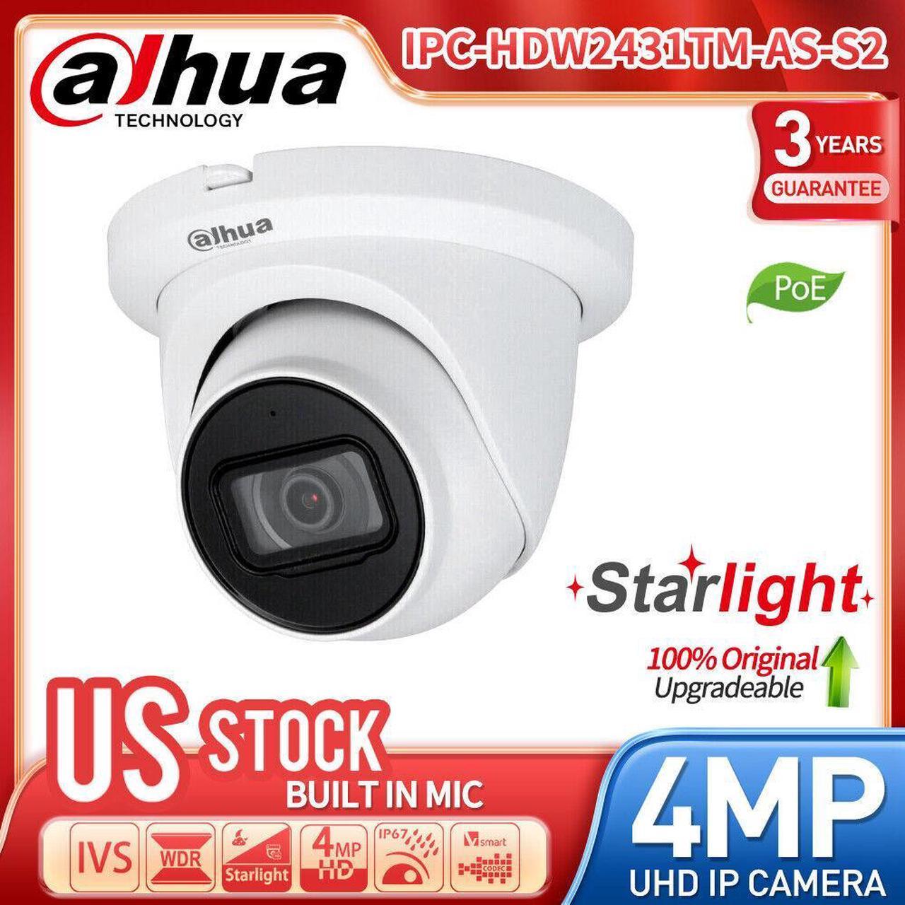 DH IPC-HDW2431TM-AS-S2 Starlight 4MP Security POE IVS IP Camera Built-in MIC 2.8/3.6mm White 3.6mm Lens