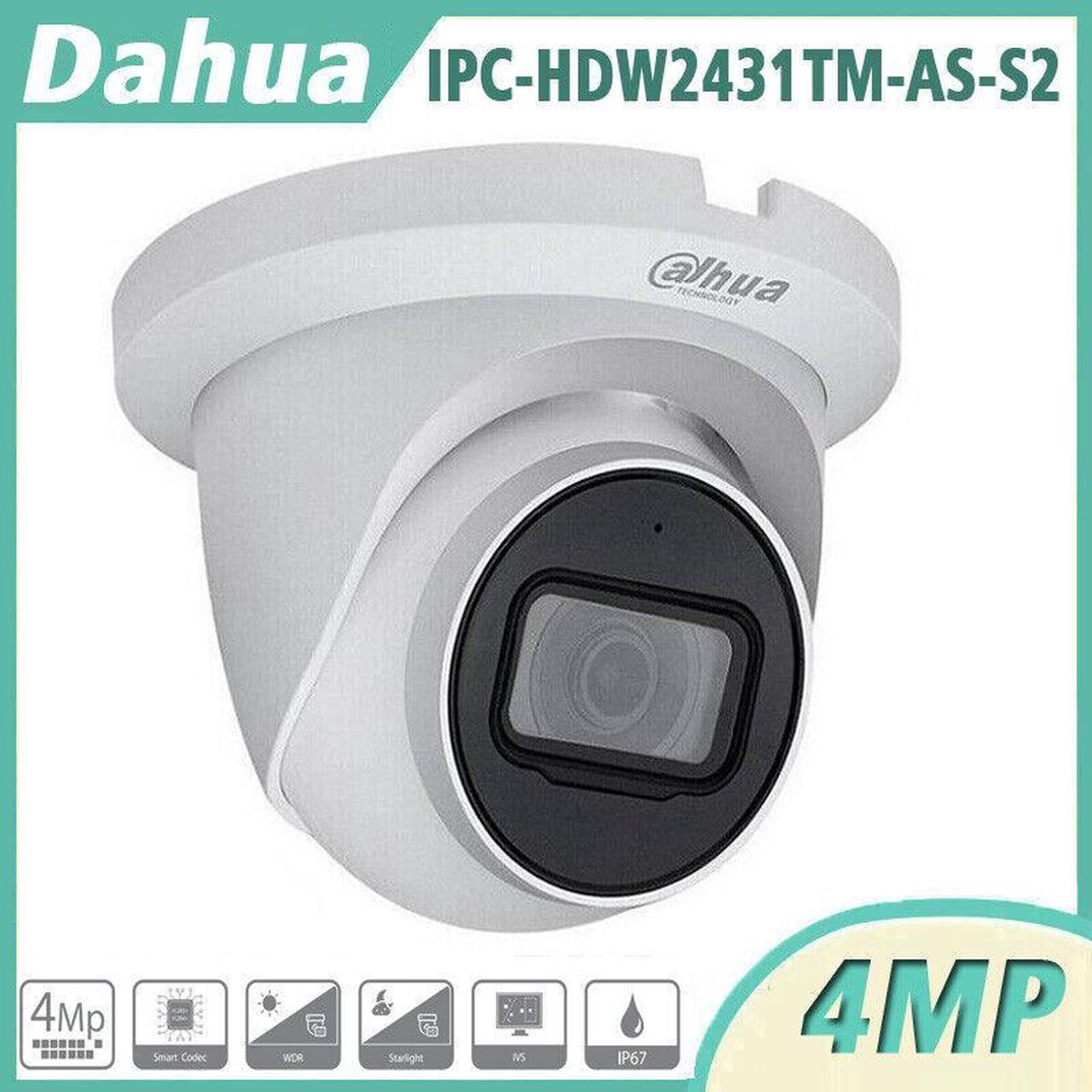 DH Starlight 4MP IPC-HDW2431TM-AS-S2 CCTV IP Camera Built-in Mic 2.8/3.6mm IP67 Black 2.8mm Lens