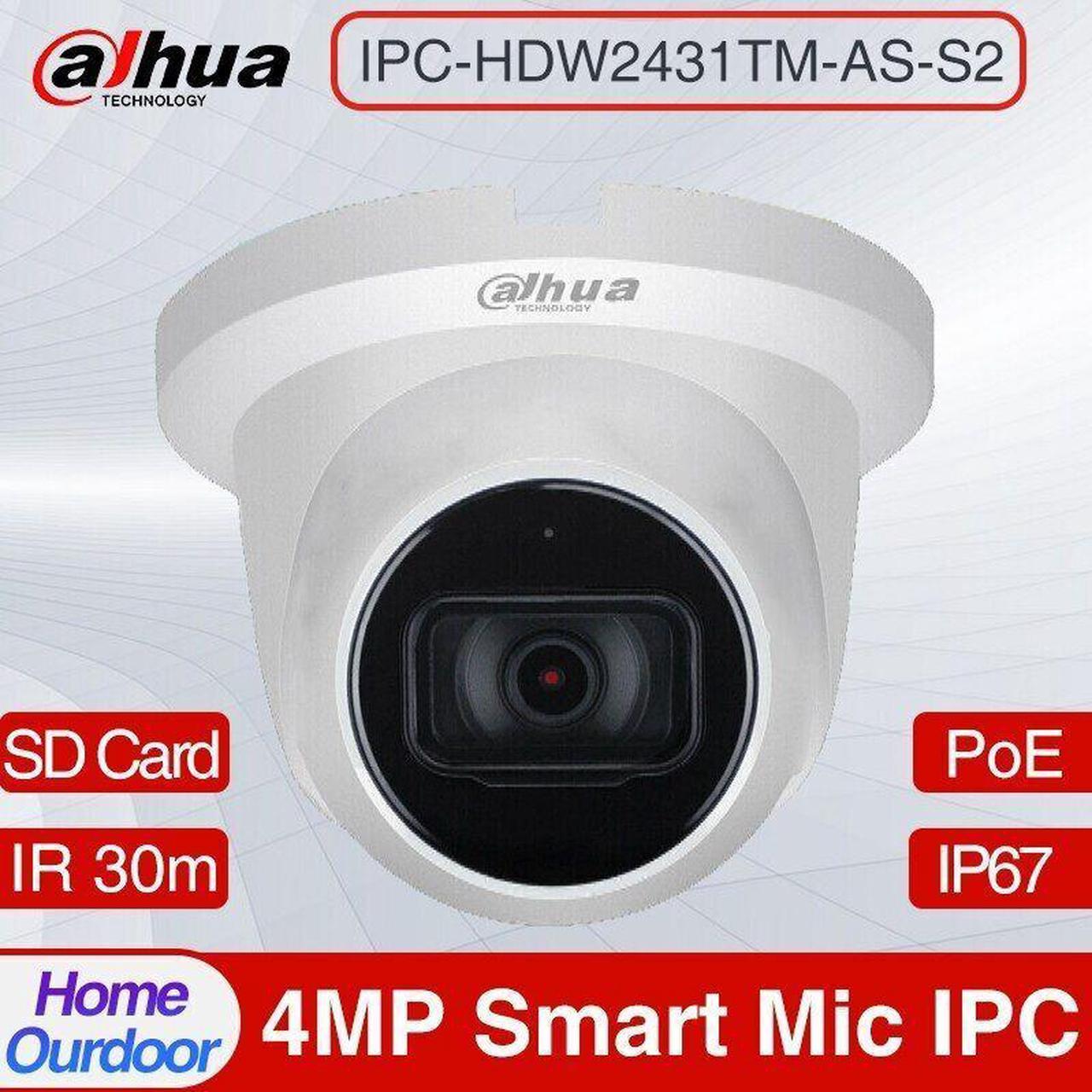 DH IPC-HDW2431TM-AS-S2 4MP Mic IVS Lite IR Fixed-focal Eyeball Network Camera 2.8/3.6mm White 2.8mm Lens