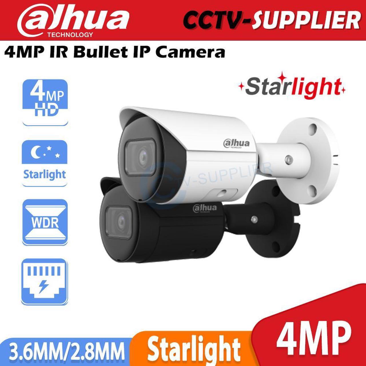 DH 4MP POE Starlight WDR IR30M IP67 IVS IP Security Camera IPC-HFW2431S-S-S2 Black  2.8mm Lens