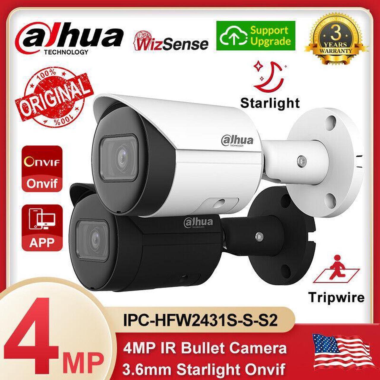 DH 4MP HD Starlight Bullet IP Camera PoE IR DMSS waterproof IPC-HFW2431S-S-S2 Black 2.8mm Lens