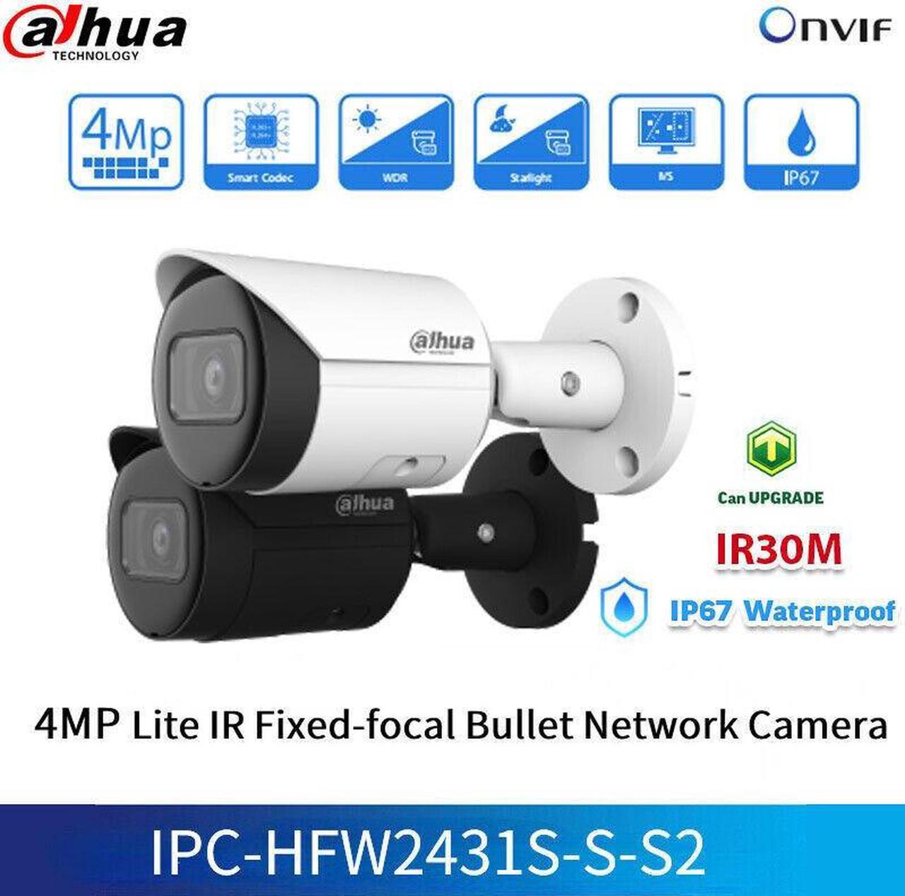 DH IPC-HFW2431S-S-S2 4MP Starlight IP Camera IVS POE Bullet Outdoor Security BLACK 3.6 mm