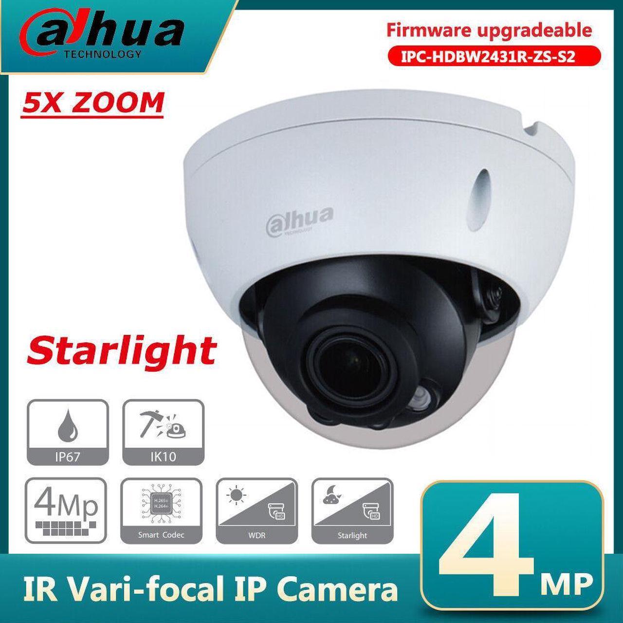 DH 4MP Vari-focal 5X-zoom Starlight IPC-HDBW2431R-ZS-S2 POE IP Camera Dome Black