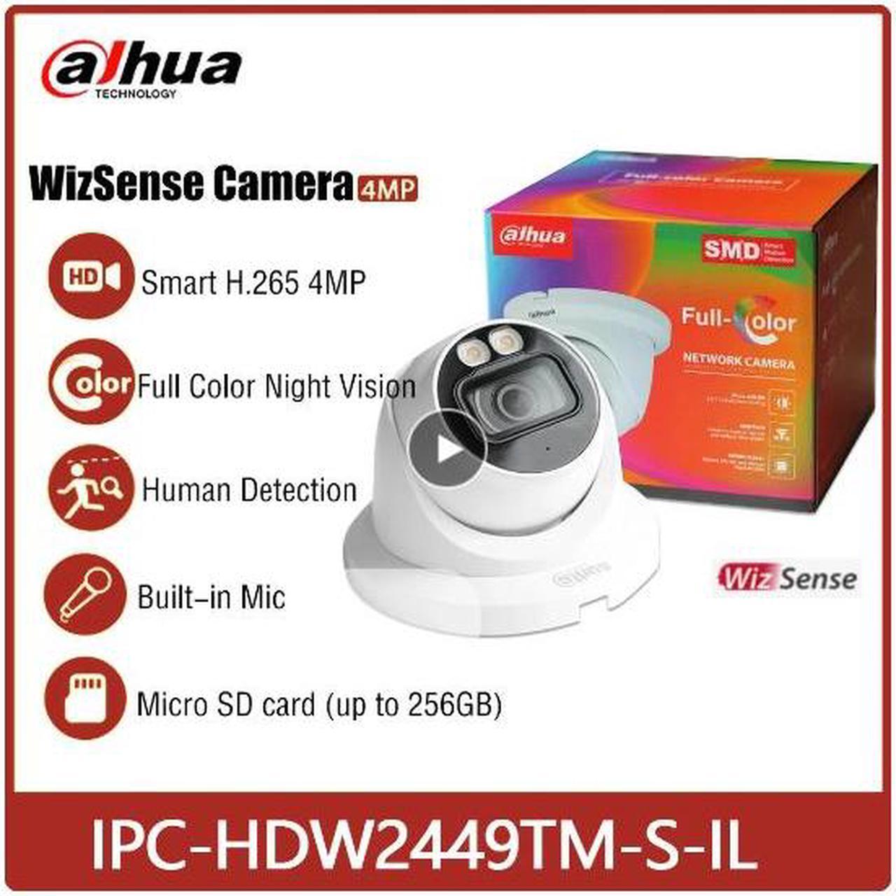 DH IPC-HDW2449TM-S-IL 4MP Smart Full-color Dual Light IR 30M Built-in Mic SMD Plus Eyeball WizSense Network IP Camera White 3.6mm Lens