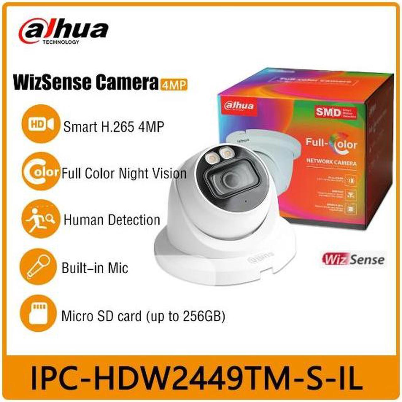 DH 4MP IPC-HDW2449TM-S-IL & 8MP IPC-HDW2449TM-S-IL Smart Dual Light Bullet WizSense Network Camera built in micro full color White 3.6mm Lens