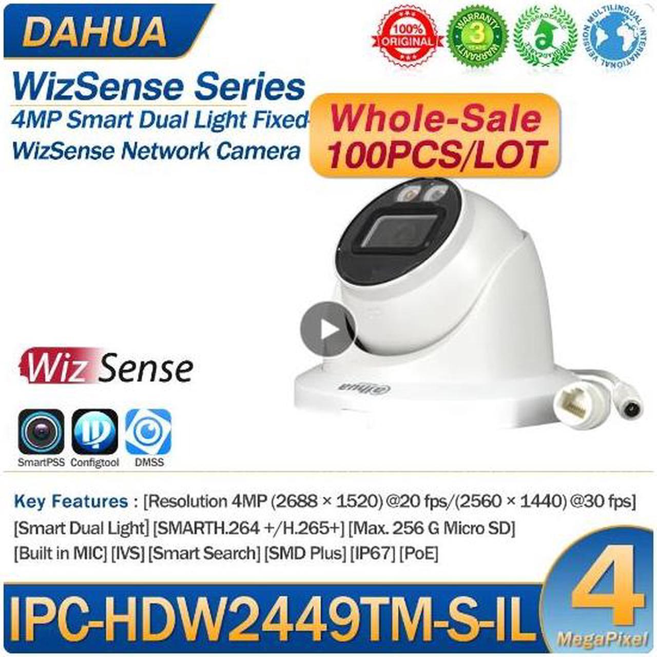 DH iP Camera IPC-HDW2449TM-S-IL 4MP Smart Dual Light Fixed-focal Eyeball WizSense Network Camera White 3.6mm Lens