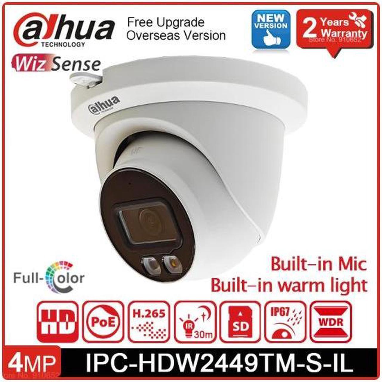 Original DH Whosale IPC-HDW2449TM-S-IL 4MP Smart Dual POE Built In Mic Light Fixed-focal Eyeball WizSense Network Camera White 3.6mm Lens