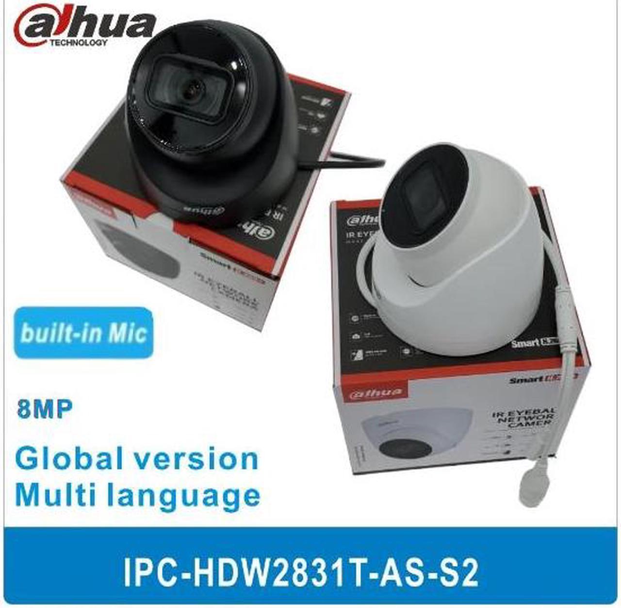 DH 8MP Lite IR Fixed-focal Eyeball Network Camera IPC-HDW2831T-AS-S2, Support Built-in Mic Starlight  BLACK Black 3.6mm Lens