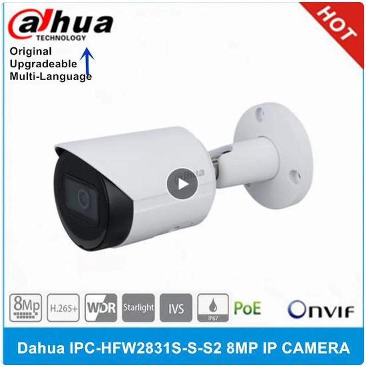 DH IPC-HFW2831S-S-S2 8MP Lite IR 30M Smart H.265 WDR IP67 Starlight Fixed-focal Outdoor Bullet Network PoE IP Camera SD Card