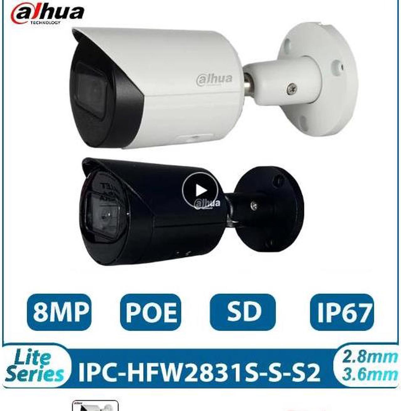 DH Original IPC-HFW2831S-S-S2 8MP 4K POE SD Card Slot H.265+ 30M IR IVS IP67 Starlight Mini Bullet Network IP Camera Black 2.8mm Lens