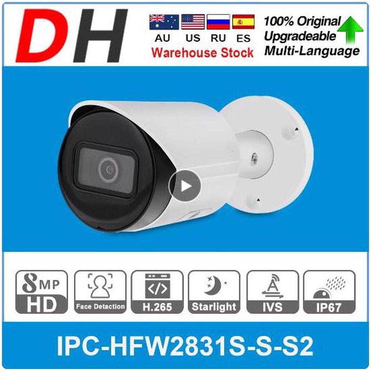 DH IPC-HFW2831S-S-S2 8MP Lite IR Fixed-focal Surveillance IP Camera Security POE IP67 IR 30m P2P Bullet Camera White 3.6mm Lens