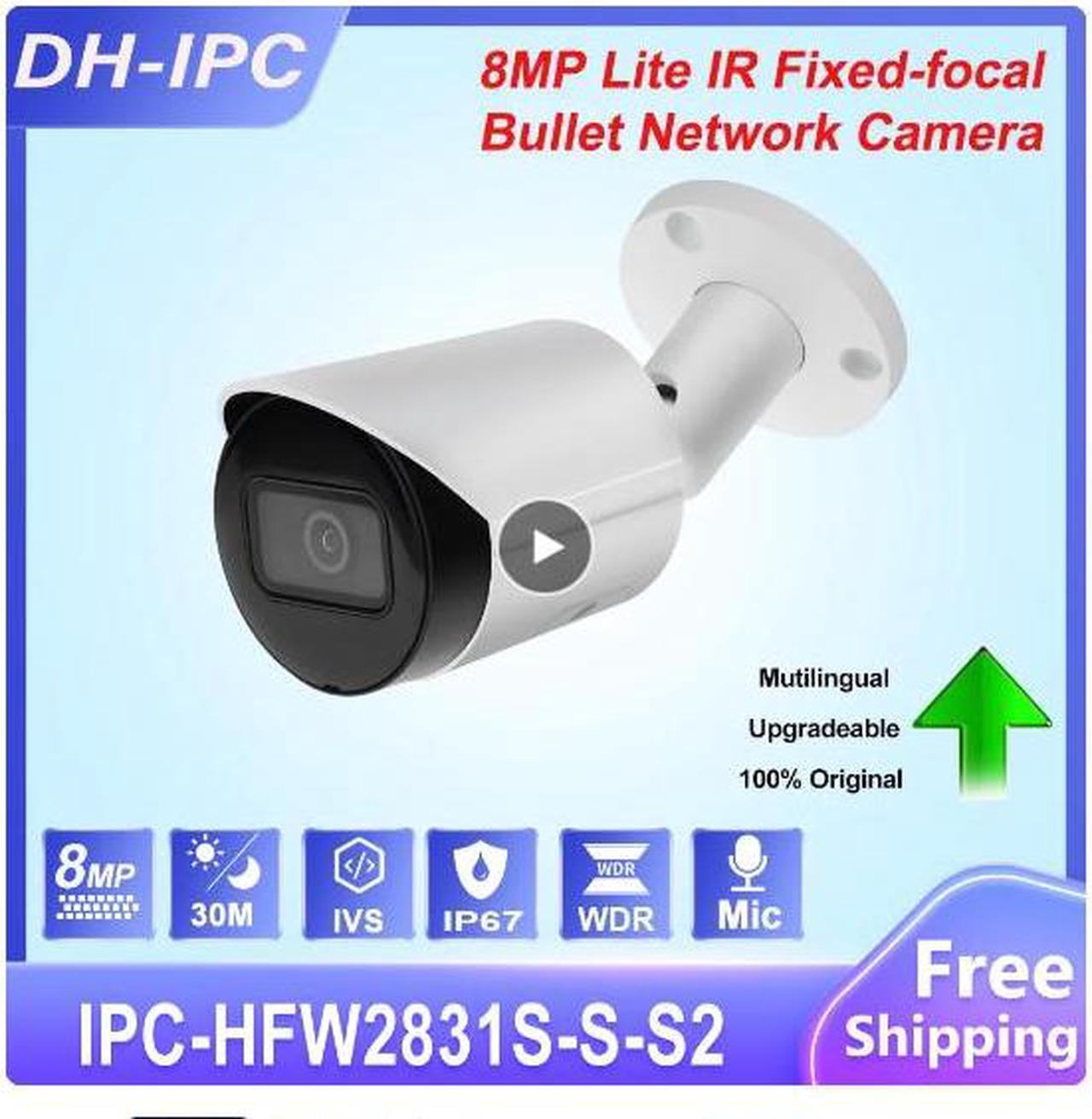 Original DH IPC-HFW2831S-S-S2 8MP Lite IR POE H265 CCTV Fixed-focal Bullet IP67 Network Camera Black 2.8mm Lens