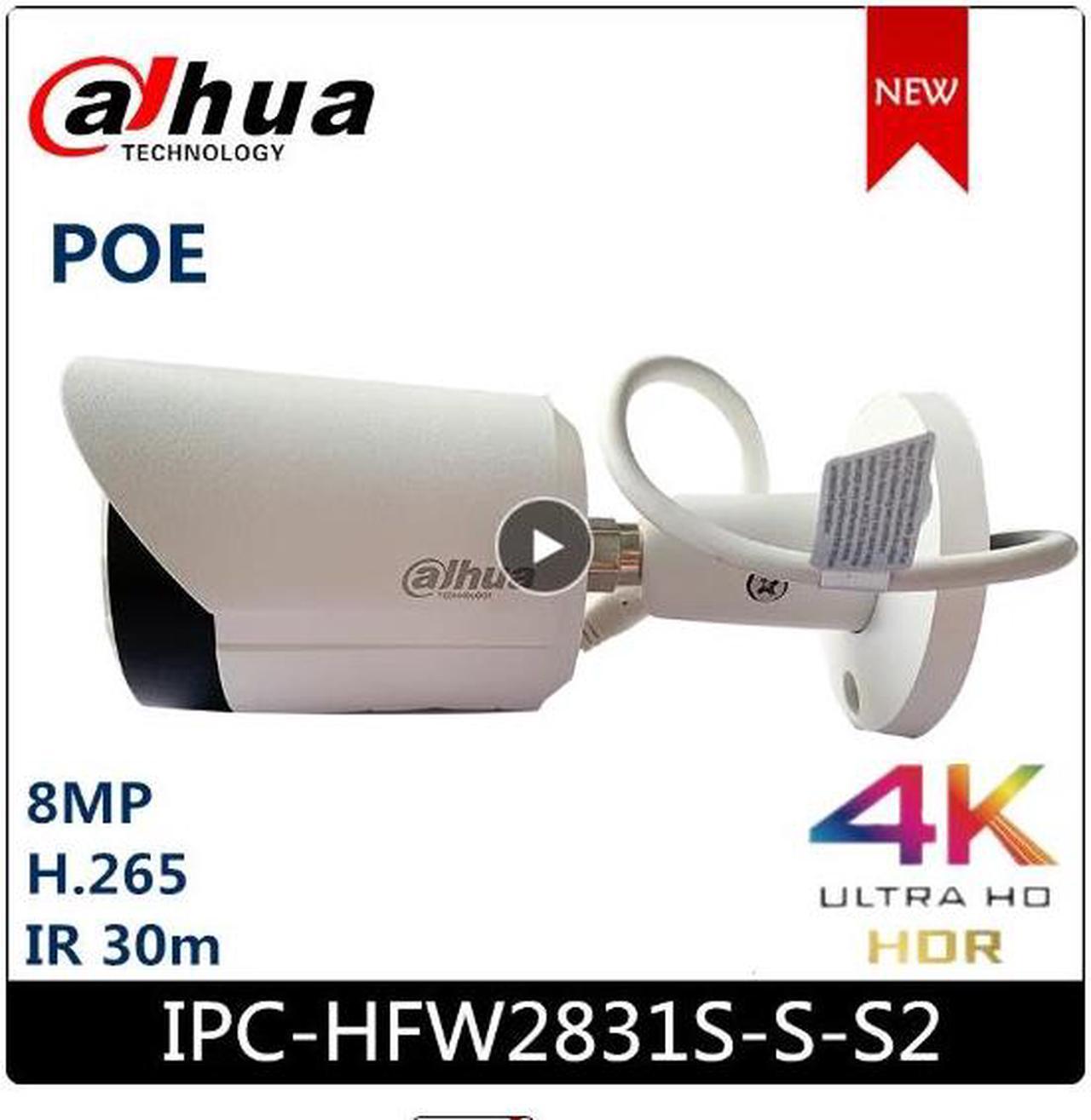 DH Original IPC-HFW2831S-S-S2 8MP Surveillance IP Camera Security POE IP67 IR 30m P2P Bullet Starlight Camera IP67 Protection Black 3.6mm Lens