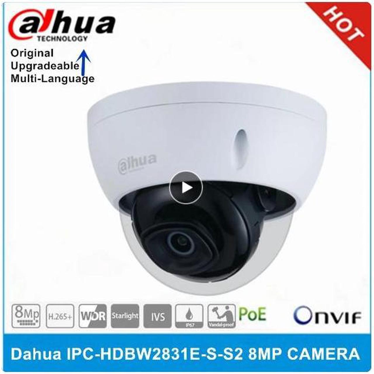 DH Dome IP Camera Security IPC-HDBW2831E-S-S2 8MP IP67 Waterproof IK10 Metal Casing IR 30m POE Camera Starlight SD Card Slot Black 2.8mm Lens