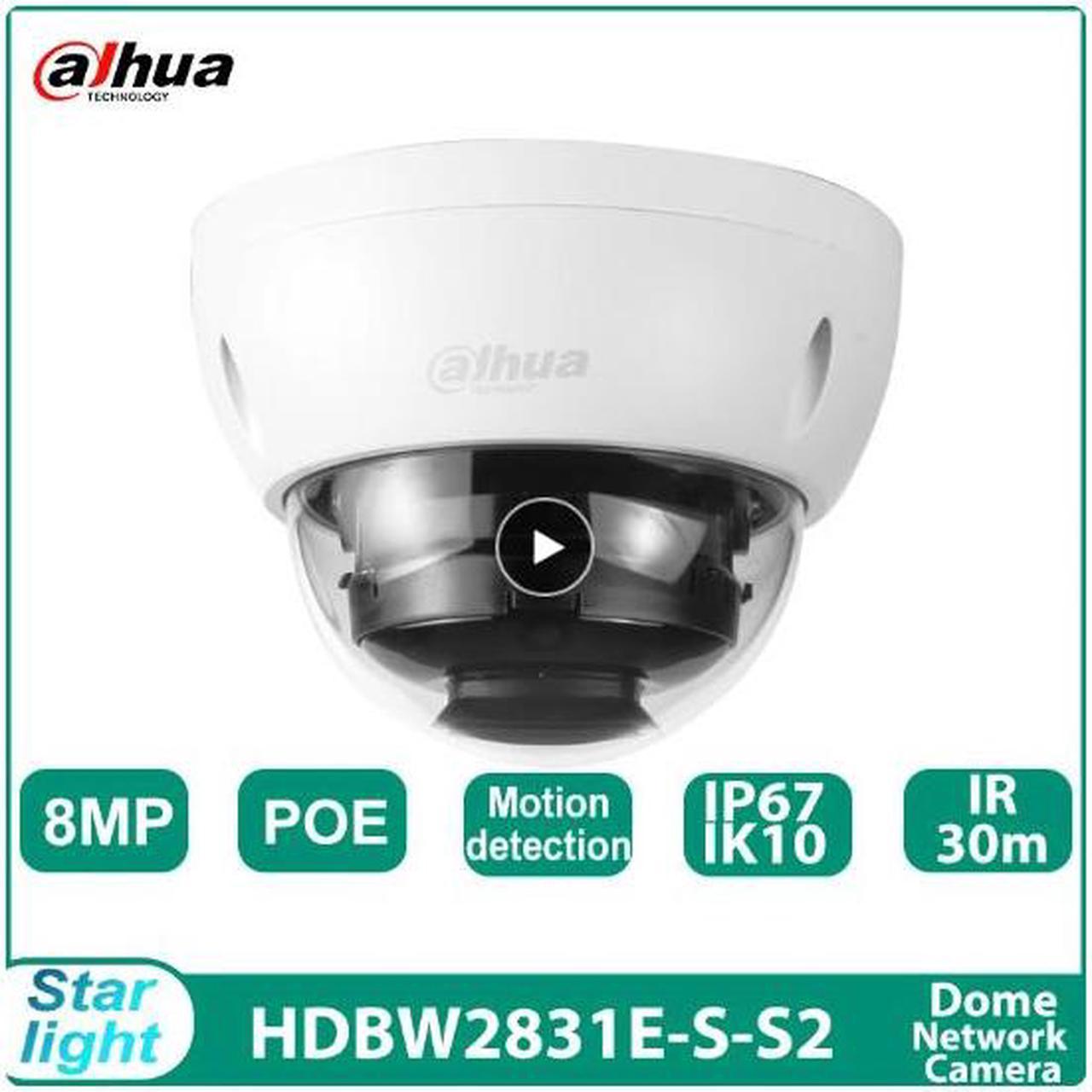 DH Original IPC-HDBW2831E-S-S2 8MP Lite IR Fixed-focal Dome Network Camera PoE Power Supply IP67, IK10 IR 30M