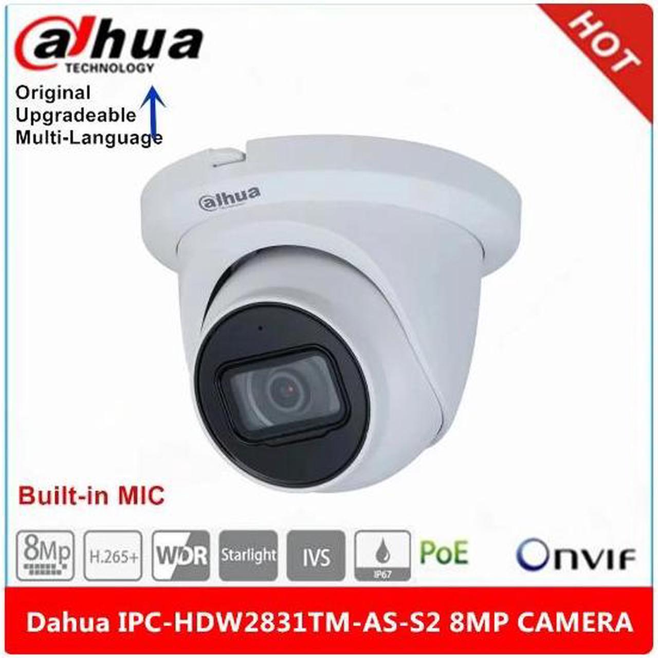 DH IP Camera Security IPC-HDW2831TM-AS-S2 8MP IR 30m Built-in Mic H.265 POE Camera SD Card Slot IP67 Eyeball Motion Detection