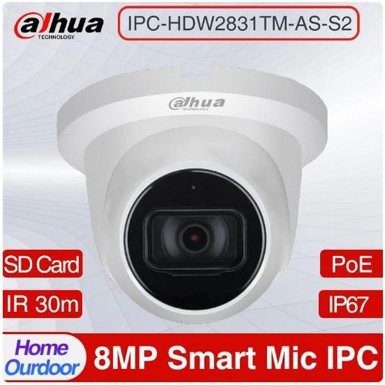 Original 8MP DH IPC-HDW2831TM-AS-S2 Lite IR POE Fixed-focal WDR Built-in Mic Eyeball Network IP67 Camera