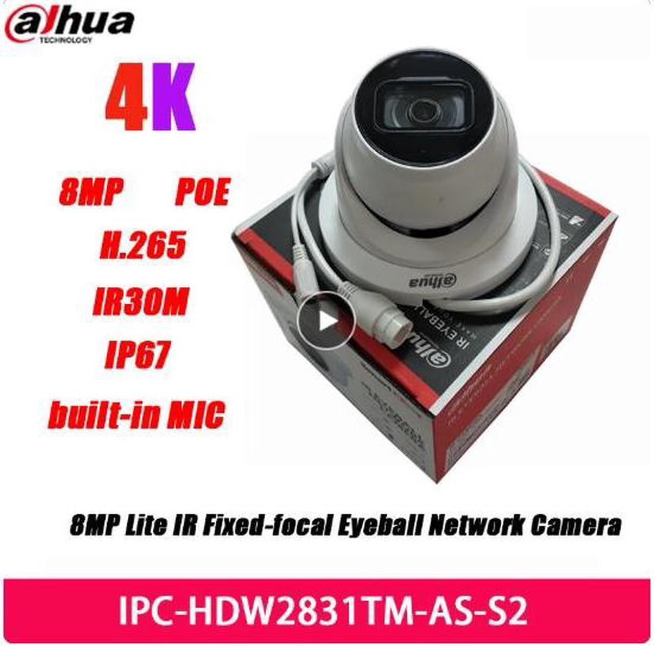 DH IPC-HDW2831TM-AS-S2 8MP Lite IR Fixed-focal Eyeball Network PoE IP Camera IR Mic SD Card Slot Starlight CCTV Security IP67