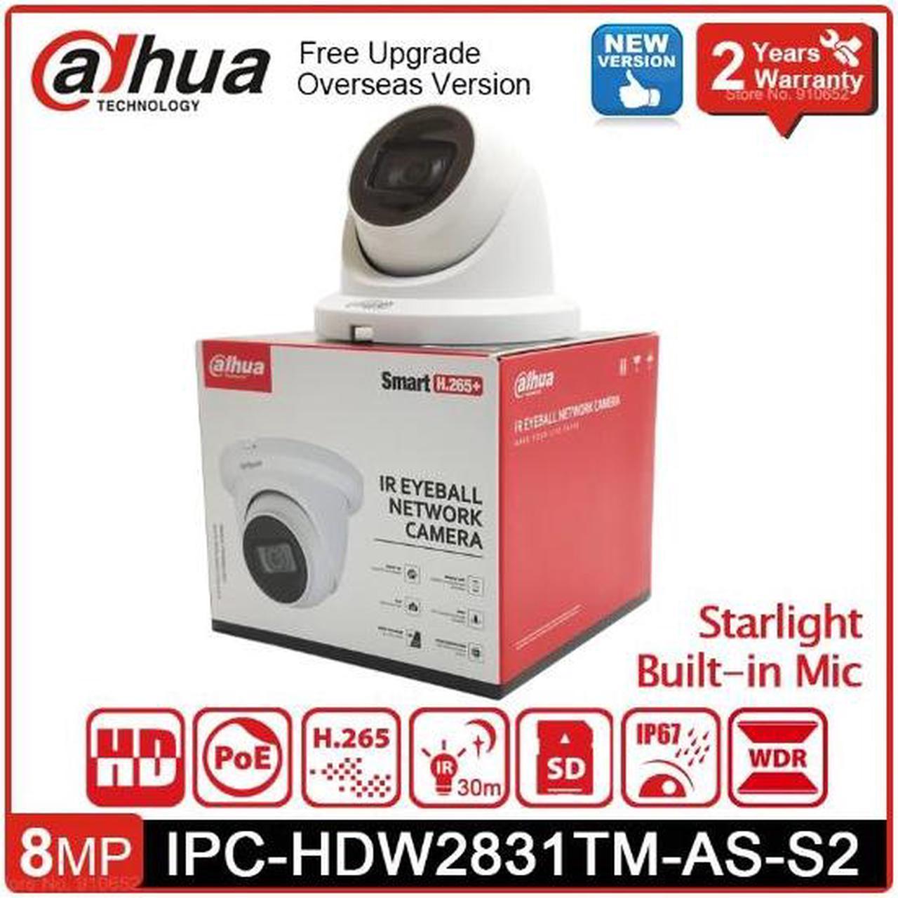 DH IP Camera IPC-HDW2831TM-AS-S2 8MP Lite IR Fixed-focal Eyeball Network Camera White 3.6mm Lens