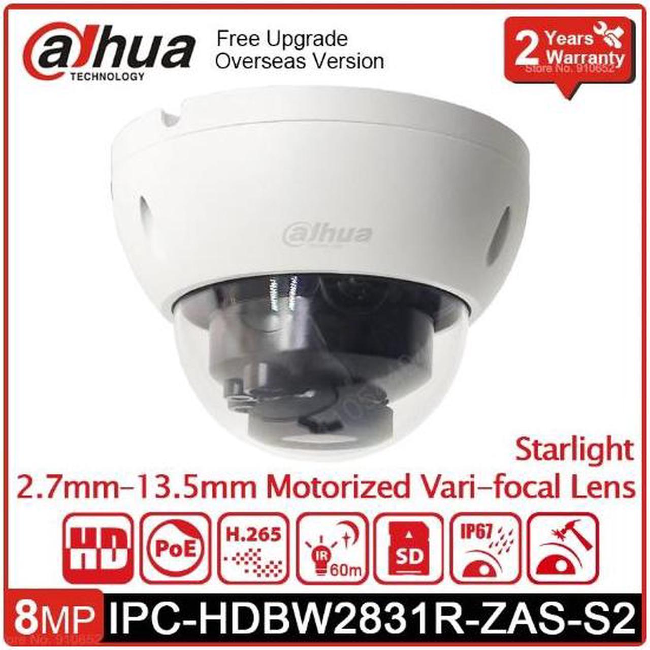 DH IPC-HDBW2831R-ZAS-S2 8MP IR 60m Starlight Motorized Vari-focal Nework Camera H.265 POE SD Card Slot IP67 IK10 IP Camera Black