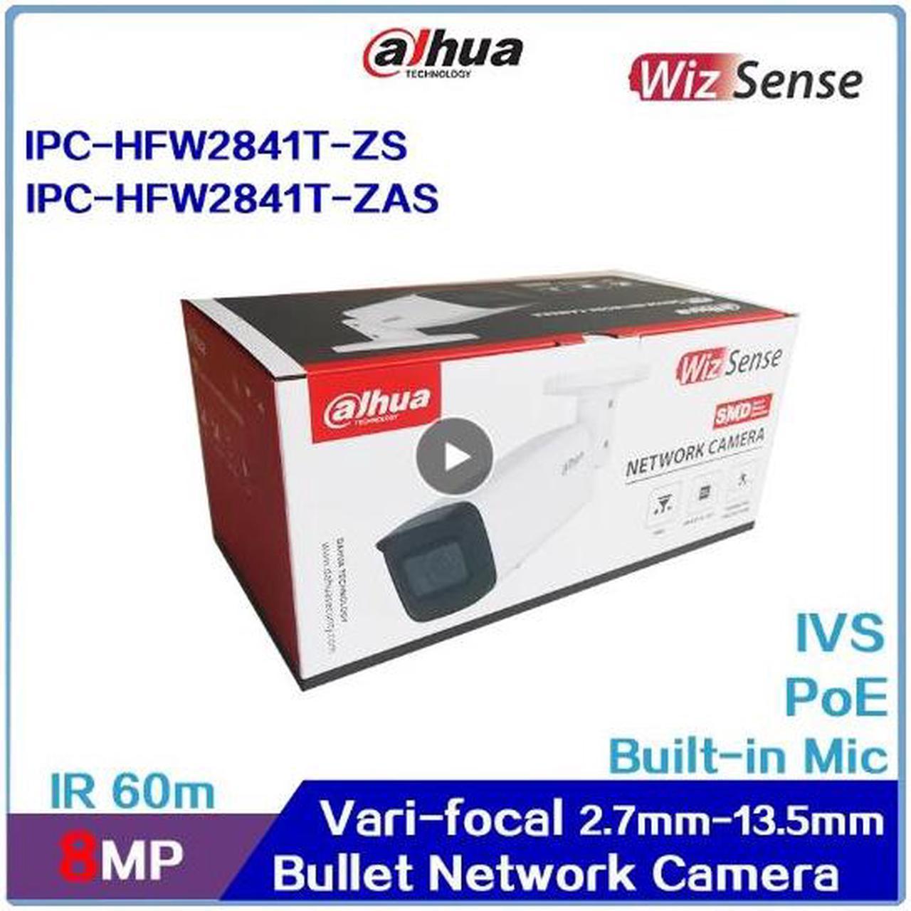 DH IP PoE Camera 4MP 8MP H.265 2.7mm13.5mm Motorized Zoom Bullet WizSense Network IP67 IK10 Built in MIC IPC-HFW2441T-ZS