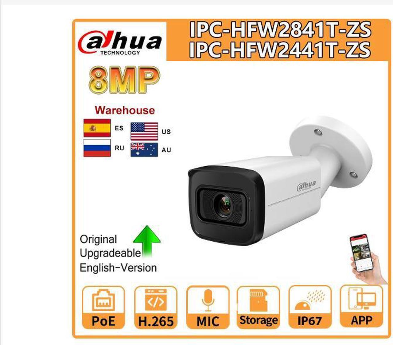 DH 8MP IP Camera 4K 5X Motorized Zoom 2.713.5MM WizSense Bullet POE IPC-HFW2841T-ZS POE SD Card Audio Built in MIC IR 60M