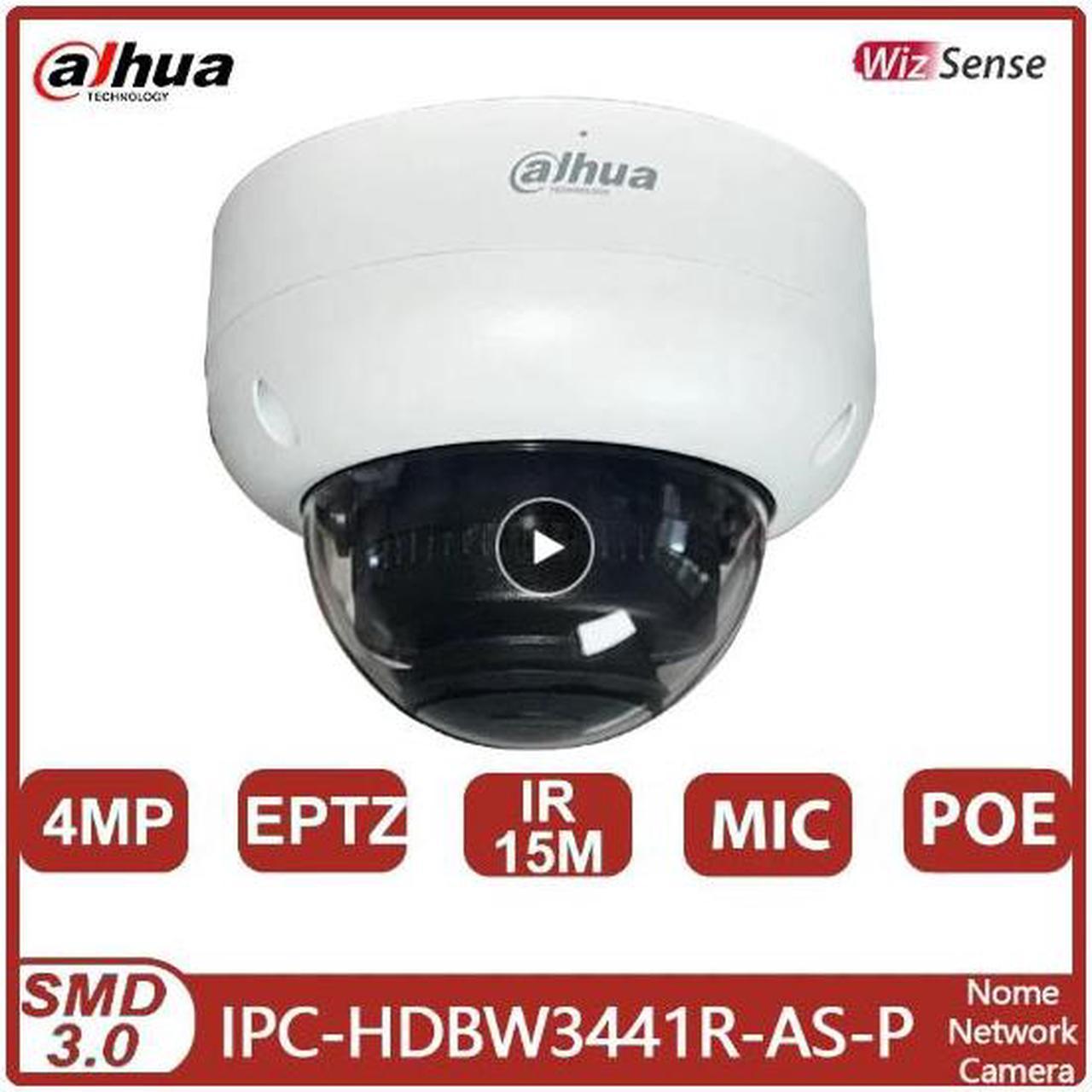 DH IPC-HDBW3441R-AS-P 4MP Wide Angle Fixed Dome WizSense Network Camera IR 15m SD Slot SMD 3.0 EPTZ IK10 CCTV Security IPC