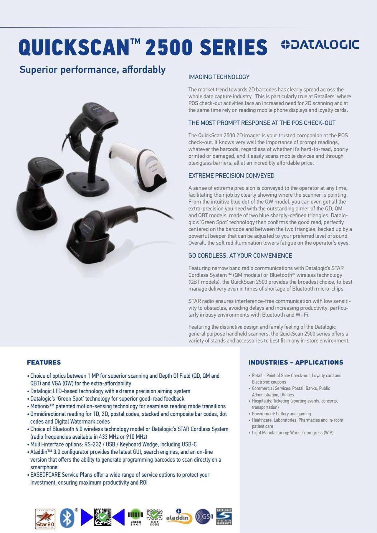Alt view image 6 of 7 - Datalogic QD2590-BKK1 Corded Handheld Barcode Scanner 2D Imager with USB Cable